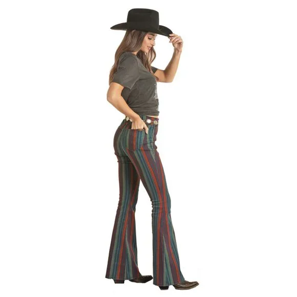 Rock & Roll Cowgirl Multicolor Striped Boot Cut Pants - Picture 4 of 4